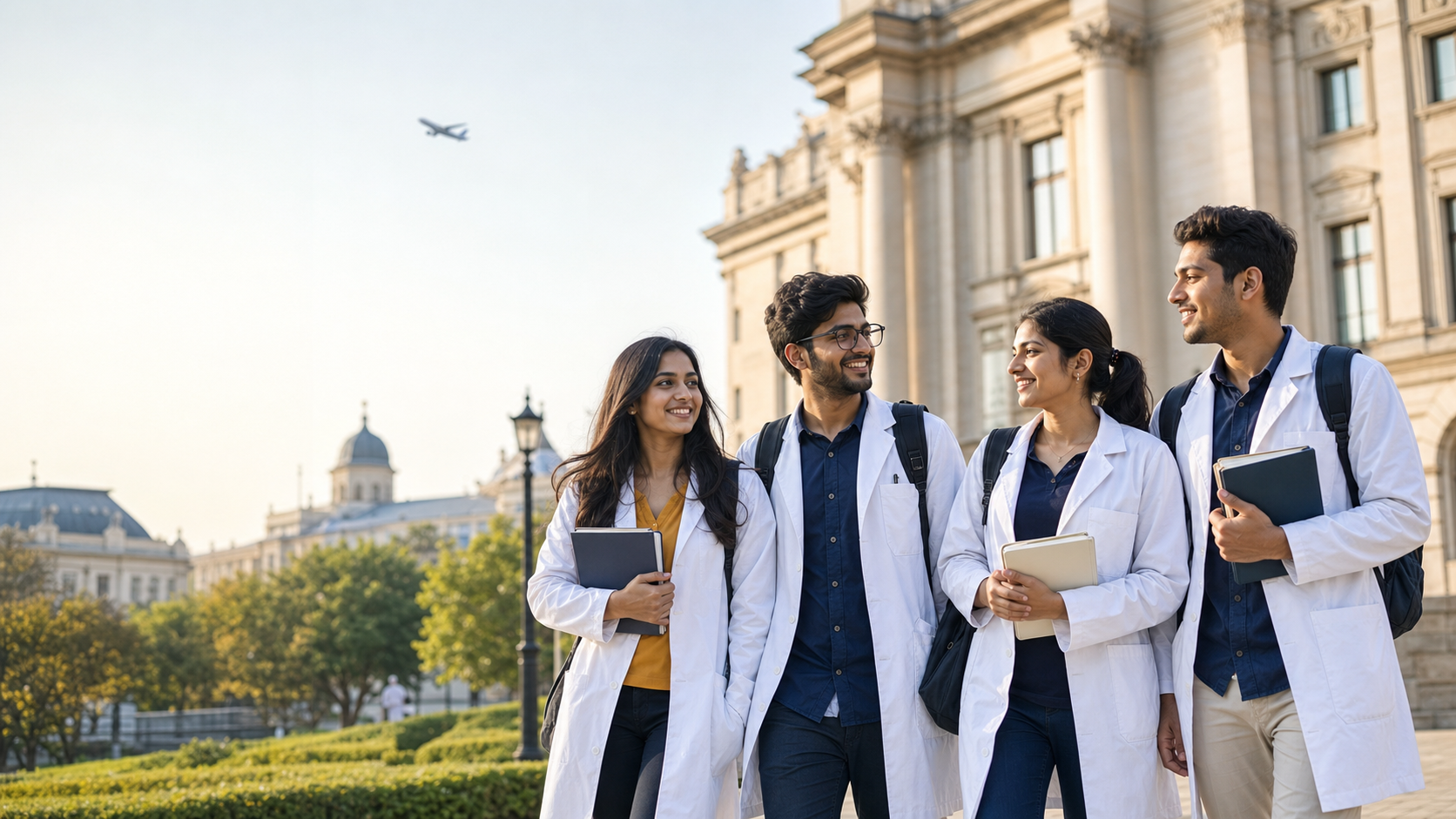 Indian medical students at an international university campus